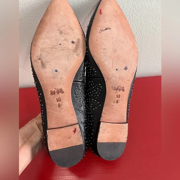 Coach black leather studded flats sz 10 🤩 - Picture 9 of 10
